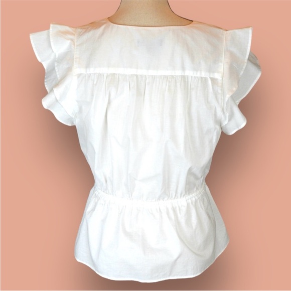 J Crew White Peplum Hem Drawstring Waist V Neck Flutter Sleeve Blouse, Medium - Picture 6 of 6
